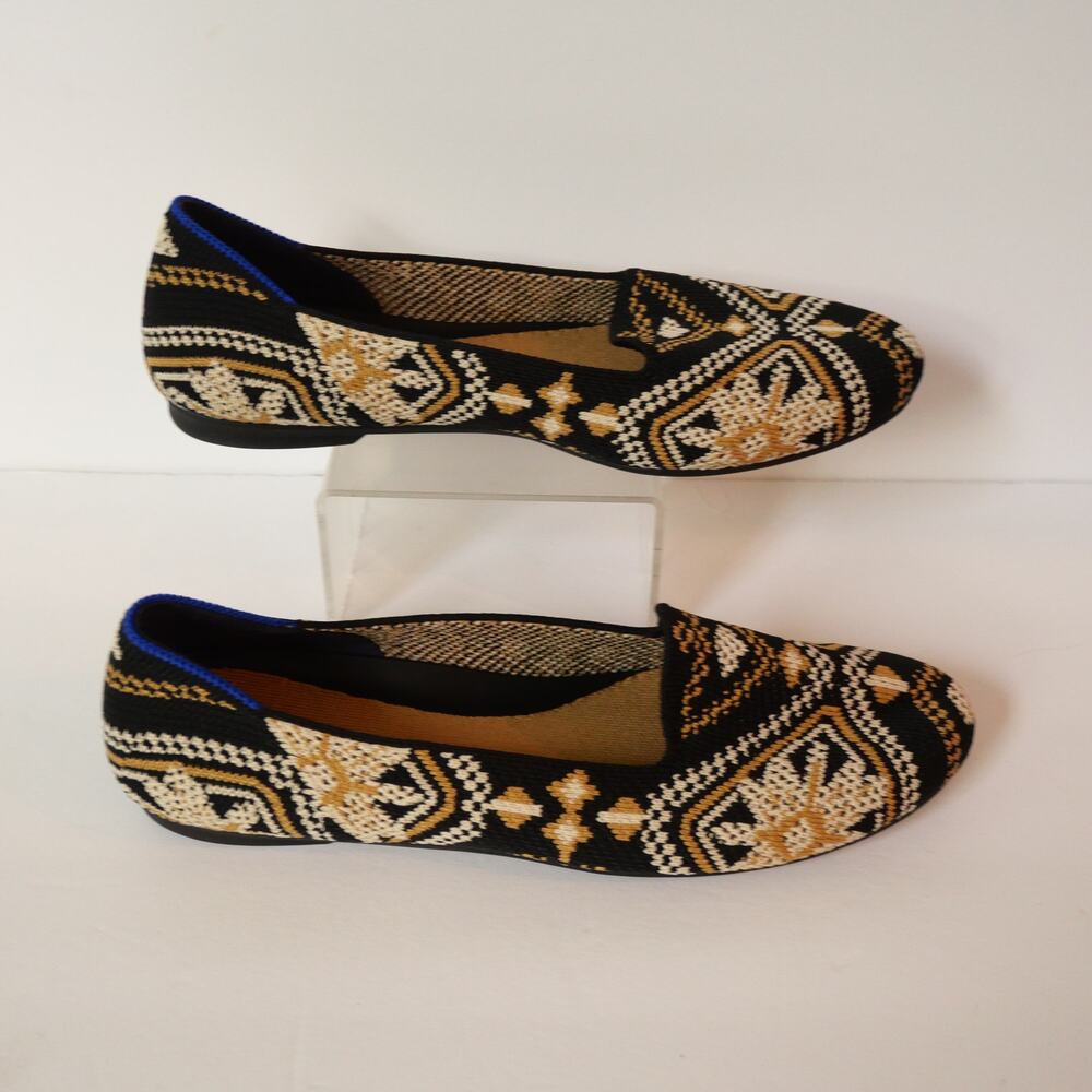 Rothy's Women's 6 Lounge Loafer Shoes Dark Boho Black Gold Slip On Shoes NEW - Picture 4 of 10